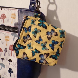 mini coin purse Keychain Ear Bud Pouch Fabric Air Pod Case Blue Butterfly Mini Wallet pouch