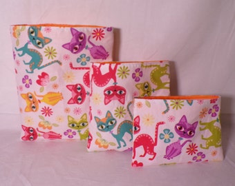 Eco Friendly Bag Reusable Snack Bag  Reusable Sandwich Bag  Treat Bag  sandwich bag  zero waste bag Rainbow Cats reusable bags