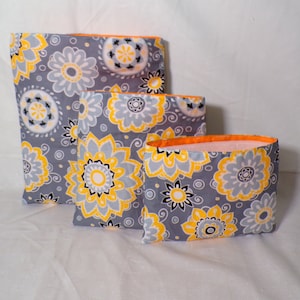 Eco Friendly Bag Reusable Snack Bag  Reusable Sandwich Bag  Treat Bag  sandwich bag  zero waste bag floral yellow reusable bags set of 3