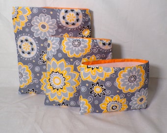 Eco Friendly Bag Reusable Snack Bag  Reusable Sandwich Bag  Treat Bag  sandwich bag  zero waste bag floral yellow reusable bags
