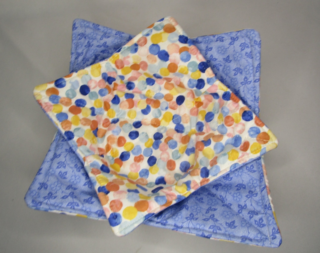 Microwavable Bowl Cozies Soup Bowl Cozy Pot Holder Fabric Bowl Cozy Rainbow Dots Bowl Cozies