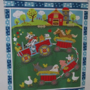 Tractor farm animals panel- Fabric Quilt Panel - cotton fabric panel