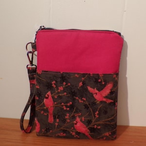 E-Reader Sleeve Zipper Kindle Sleeve with pocket Book sleeve Red Bird Padded Kindle Sleeve with wristlet