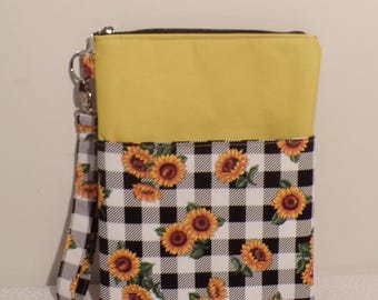 E-Reader Sleeve: Padded Kindle Cover with Zipper & Pocket Sunflower Check Book sleeve