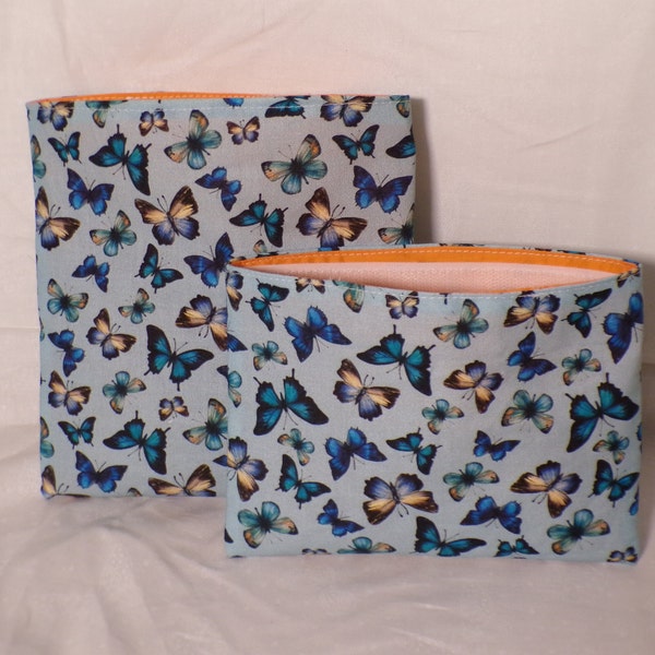 Eco Friendly Bag Reusable Snack Bag  Reusable Sandwich Bag  Treat Bag  sandwich bag  zero waste bag Butterfly Blue  reusable bag