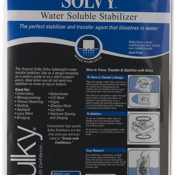 Sulky Solvy Lightweight Water Soluble Stabilizer 19 1/2 x 3 yards pack