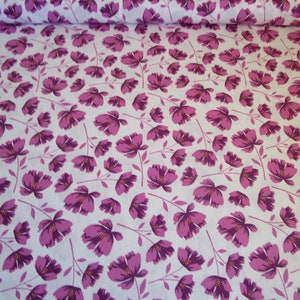 Purple Floral Cotton Fabric: White Flower Toss, Quilting Material (Half Yard)