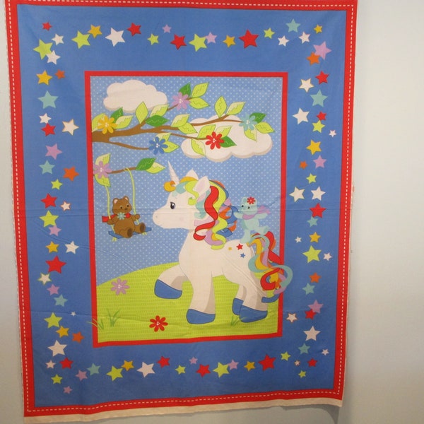 Einhorn-Teddybären-Baby-Quilt-Top-Panel – Einhorn-Baby-Panel – Baumwollstoff-Panel