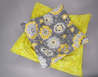 Microwavable Bowl Cozies Soup Bowl Cozy pot holder fabric bowl cozy Yellow floral bowl cozies plate cozies pot holder