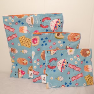 Eco Friendly Bag Reusable Snack Bag  Reusable Sandwich Bag  Treat Bag  sandwich bag  zero waste bag  Breakfast morning theme reusable bag