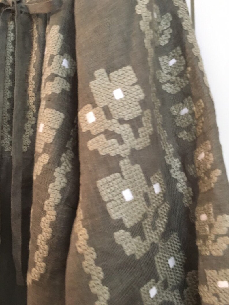 Linen Mexican style blouse Ukrainian blouse Vyshyvanka in Bohemian style Linen shirt Linen blouse of Khaki color