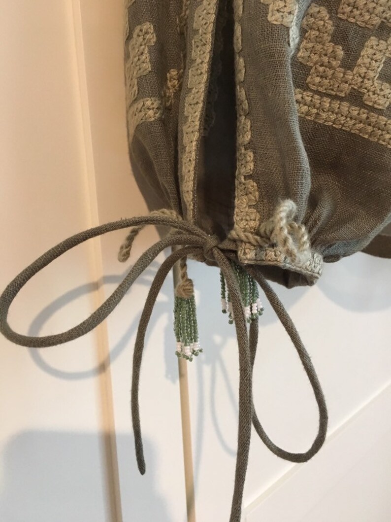 Linen Mexican style blouse Ukrainian blouse Vyshyvanka in Bohemian style Linen shirt Linen blouse of Khaki color