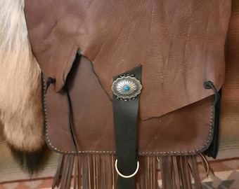 Mountain Man Possibles Bag with Coyote Tail & Silver Concho