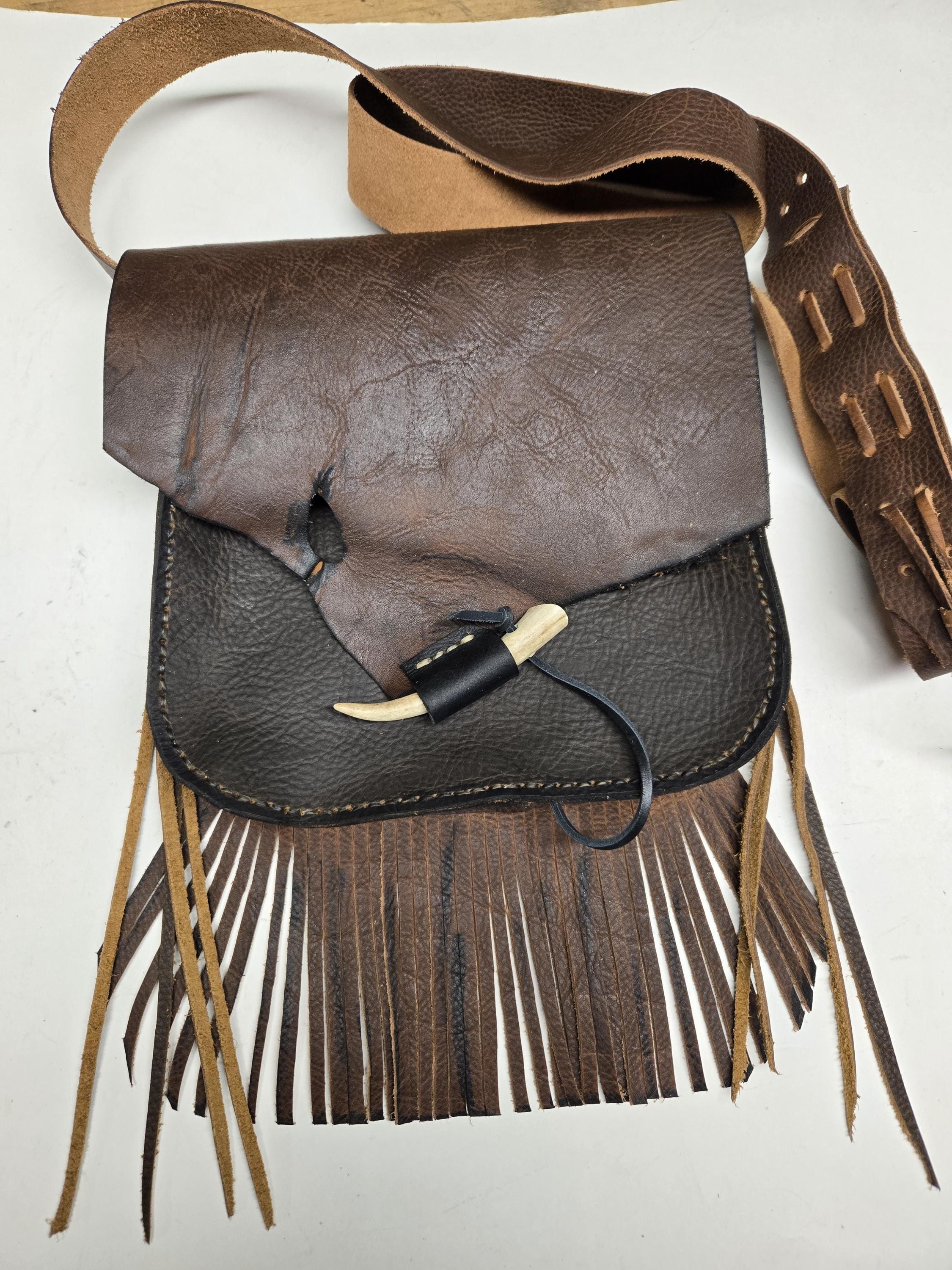 Mountain Man Fringed Possibles Bag with Antler Tip Closure