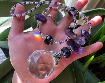 Tranquility Intention Crystal Suncatcher - Dark and Light Purple Amethyst