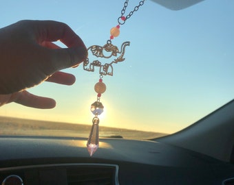 Rose Quartz Intention Crystal Car Charm - Pink Rose Quartz - Elephant