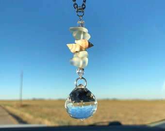 Seashell and Sea Glass Car Charm - Car Suncatcher