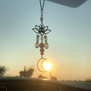 Peace and Love Intention Crystal Car Charm Rose Quartz Lotus Flower ...