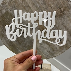 Happy Birthday Acrylic Cake Topper | Acrylic Happy Birthday Cake Decor | Elegant Cake Decor