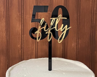 50th Birthday Cake Topper: Two-Tone Acrylic Number Fifty