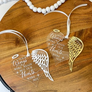 Memorial Christmas Ornament: Acrylic Angel Wings, In Loving Memory