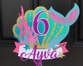 Personalized Mermaid Cake Topper: Glitter Cardstock Party Decor