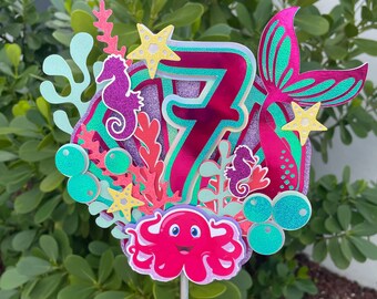 Mermaid Cake Topper: Personalized Glitter Party Decor