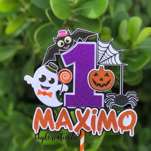 Spooky Birthday Cake Topper: Halloween Pumpkin, Bat, Ghost - Custom Name & Age
