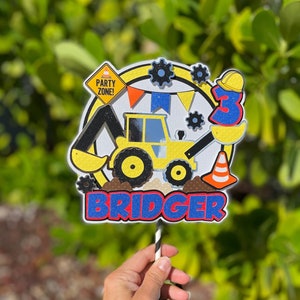 Excavator Birthday Cake Topper: Personalized Construction Party Decor