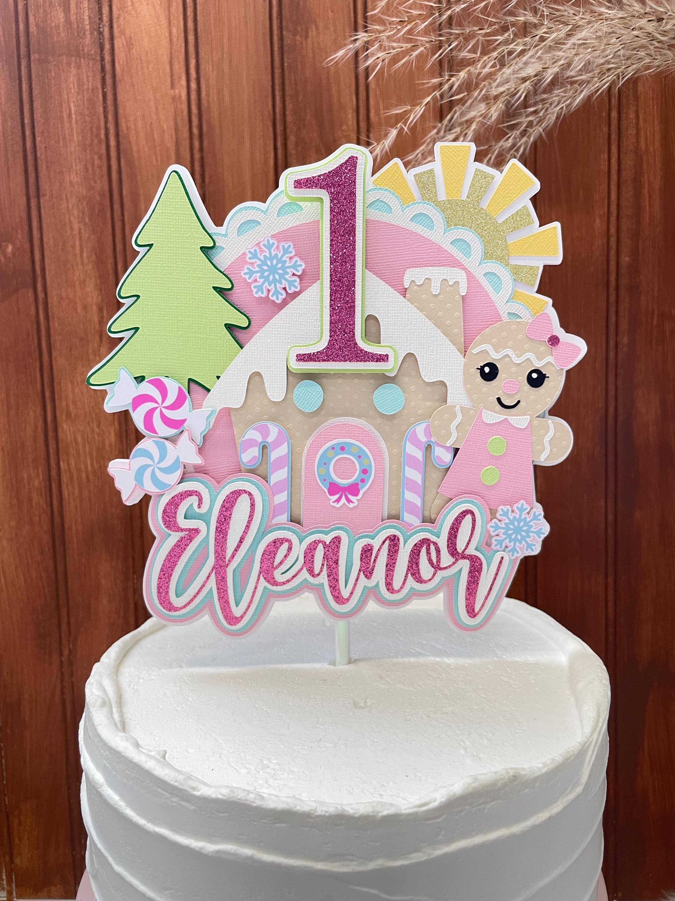 Personalized Gingerbread Birthday Cake Topper Pink Girl