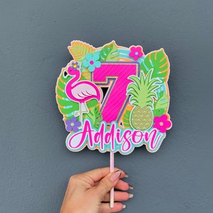 Personalized Flamingo Cake Topper: Tropical Luau Party Decor