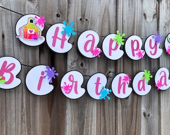 Paint Happy Birthday Banner | Painting Party Decor | Paint Party Centerpieces | Paint HB Banner and Cake Topper