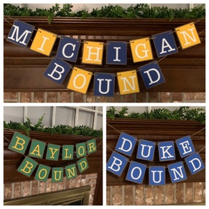 Graduation Custom College Bound Banners Signs Garlands Grad Party Decor Michigan Ohio State Baylor Duke Personalize College Colors School