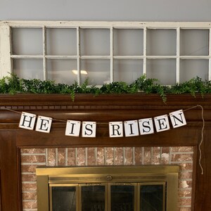 Easter Banner He is Risen Farmhouse Farm House Spring Garland Sign Bunting Black and White