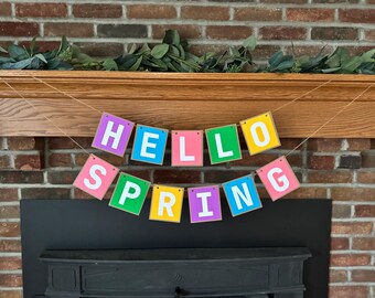 Hello Spring Banner | Colorful Chipboard Garland, Classroom Decor