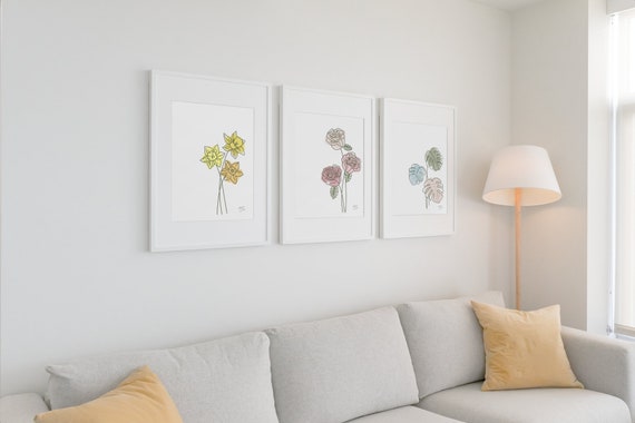FIVE PRINTS Hand Drawn Floral Print | Digital Downloadable Art | Minimal Botanical Artwork | Instant 300dpi High Quality Download
