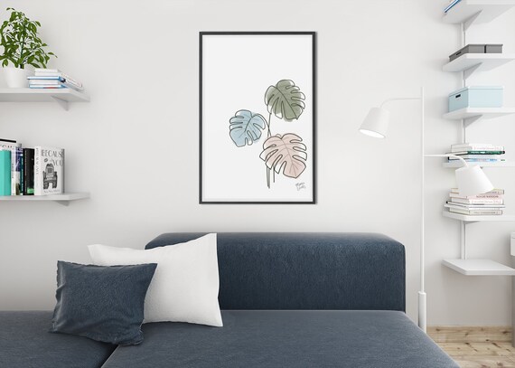 Monstera | Hand Drawn Swiss Cheese Plant Digital Downloadable Art | Minimal Botanical Artwork | Instant High Quality Download | Green