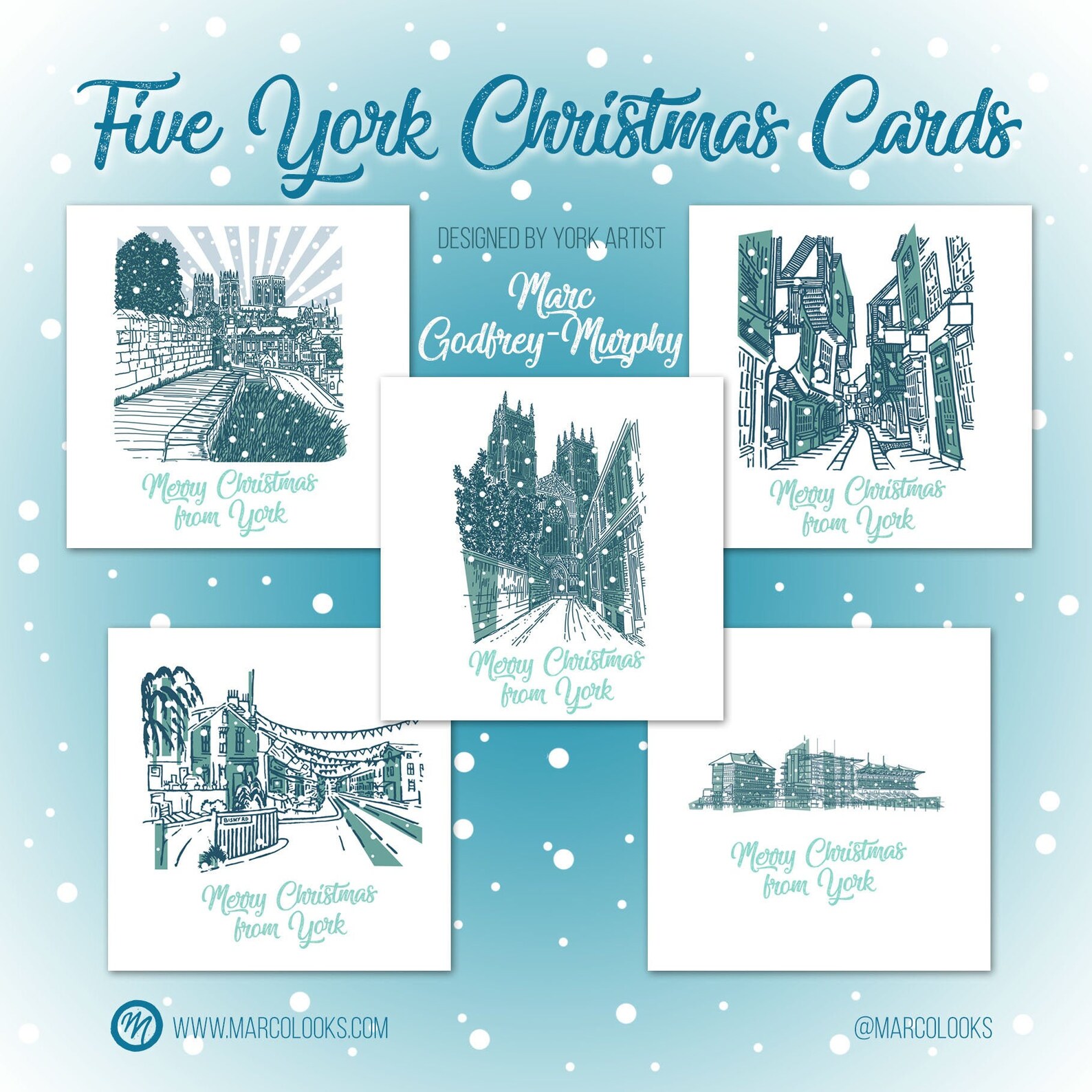 Cinq cartes de Noël york. Joyeux Noël de York. Scènes y | Etsy
