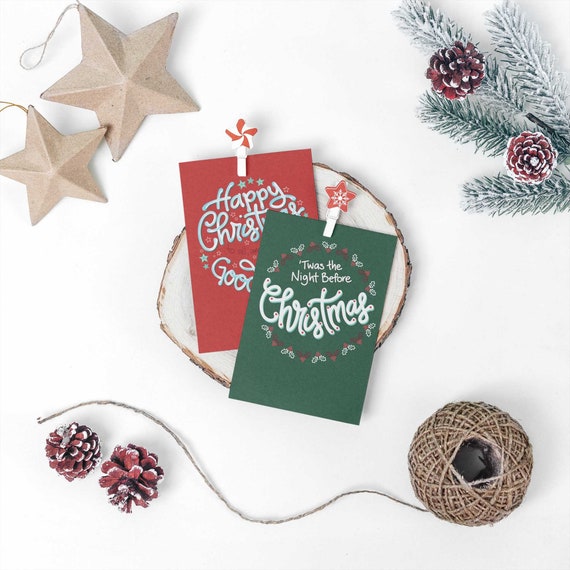 Pack of 8, hand drawn "A Visit from St. Nicholas" Christmas Cards (4 designs)