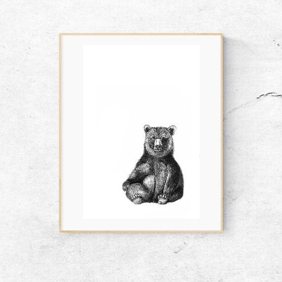 Bear Illustration. Cute Bear Print. Bear Nursery Art. Woodland Bear Print. Animal Illustration, Childrens Decor, Bear Drawing, Black Bear
