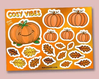 COSY VIBES A6 Sticker Sheet | Cute Pumpkin Happy Post Labels, Perfect for Journals or Calendar planners