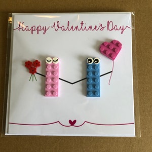 LAST 1 —- Happy Valentine’s Day Card with lego. Mr Mrs wife husband partner girlfriend boyfriend. Handmade. With envelope in cellophane