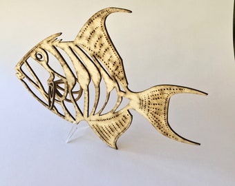 Queen Triggerfish Wood Silhouette Sculpture