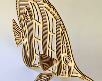 The Copperband Butterflyfish Wood Silhouette Sculpture