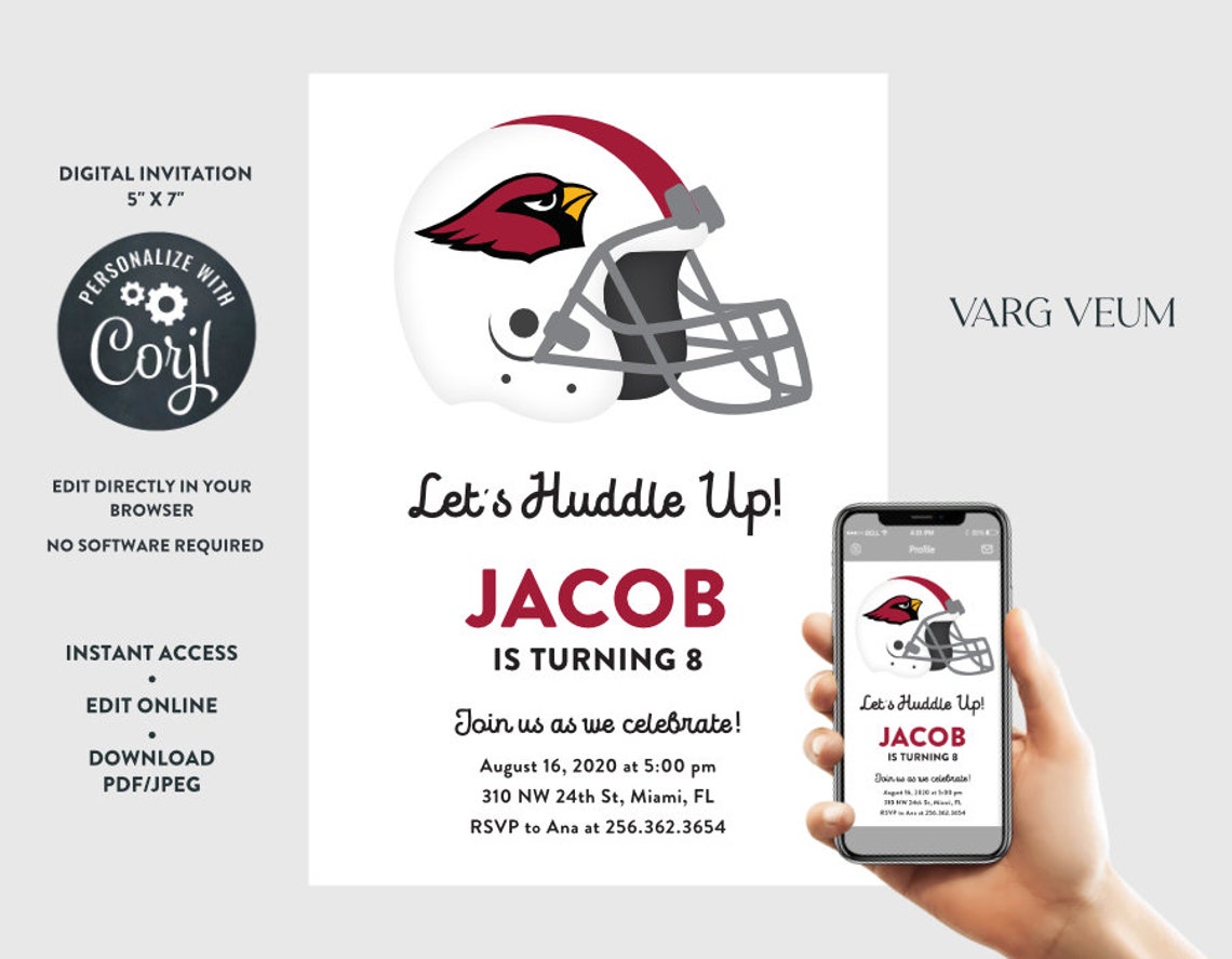 Arizona Cardinals Digital Birthday Invitation | Etsy