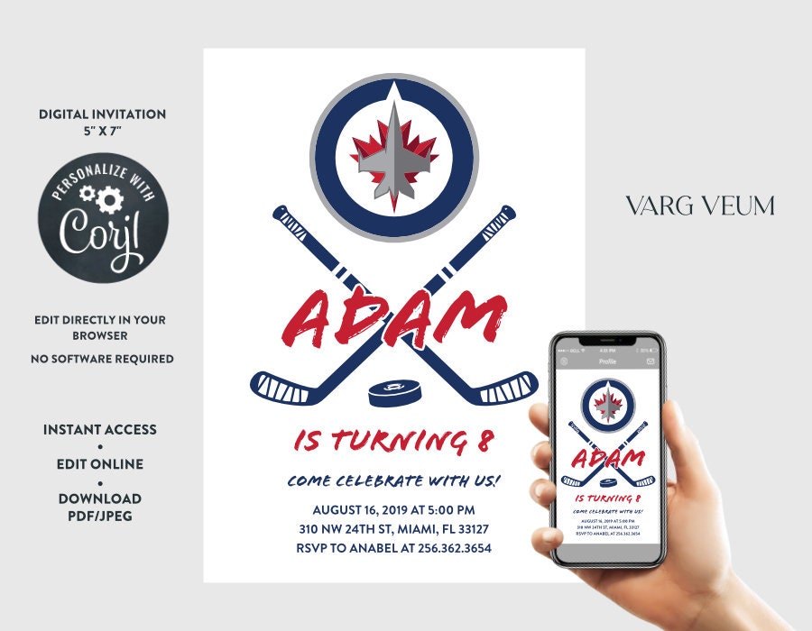 Winnipeg Jets Digital Birthday Invitation Etsy