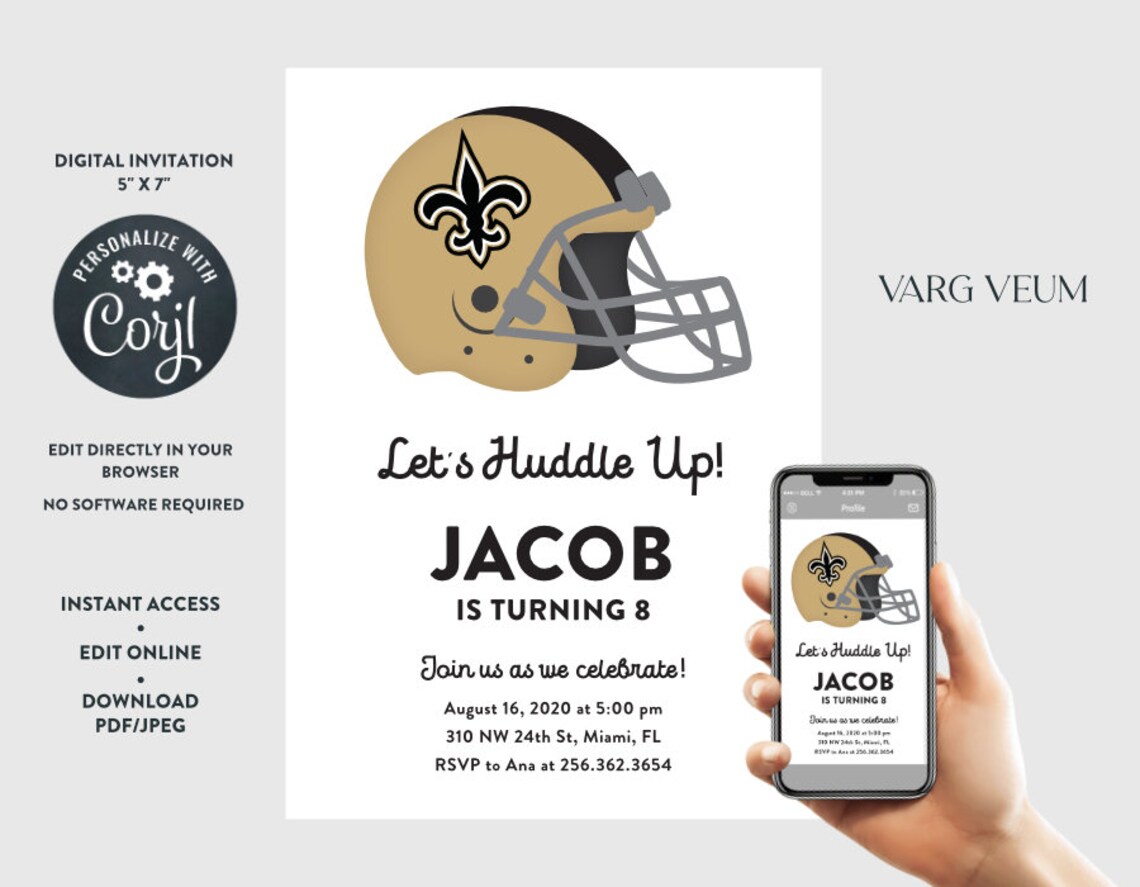 New Orleans Saints Digital Birthday Invitation | Etsy