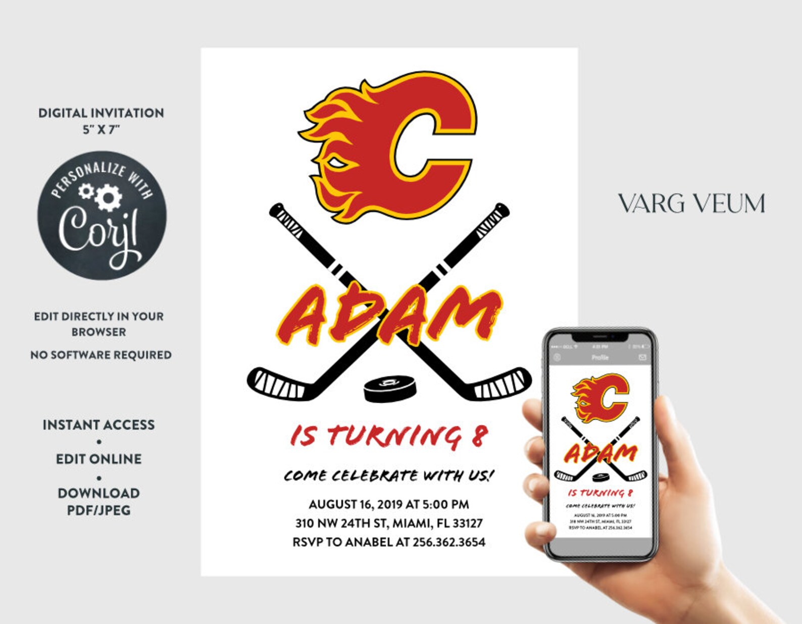 Calgary Flames Digital Birthday Invitation Etsy