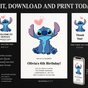 Sleepover Stitch Birthday Invitations, Slumber Party Invitation, Stitch  Thank You Card, Stitch Welcome Sign 