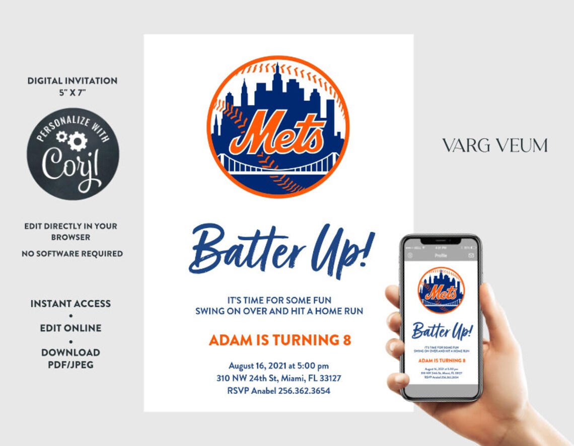 New York Mets Digital Birthday Invitation | Etsy